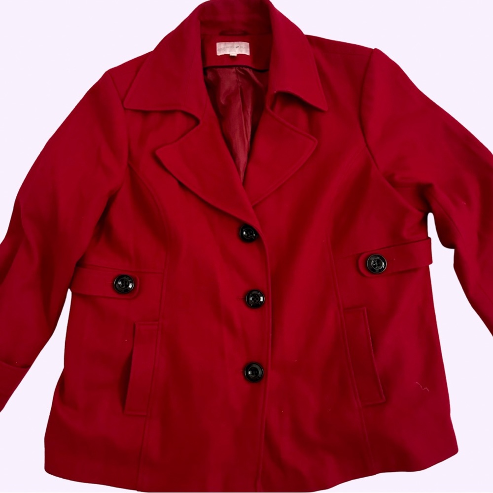 Red Wool Peacoat Women’s Plus Size Fashion Bug Waist Jacket